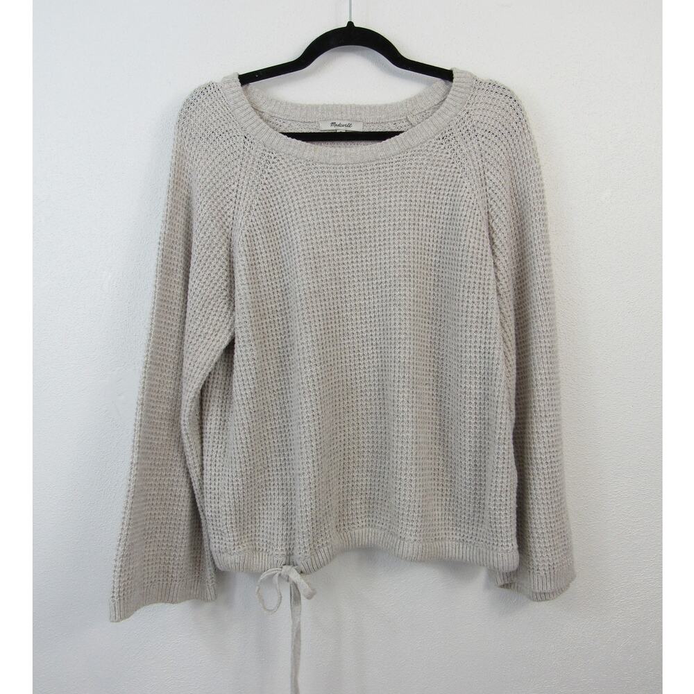 Madewell Medium Open Knit Light Gray Pullover Scoop Neck Sweater Tie Waist